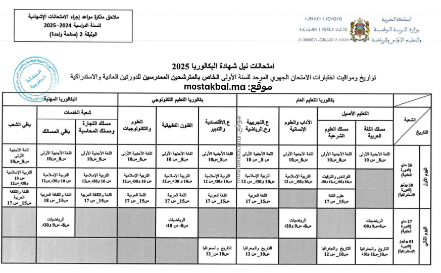 الامتحان الجهوي الموحد للسنة الأولى بكالوريا للمتمدرسين